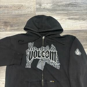Vintage‎ Volcom Black Mens L Stone Logo Skater Surfer Streetwear Full Zip Hoodie